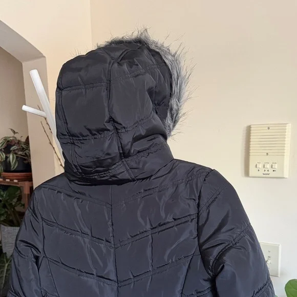 Calvin Klein Kids Black Puffer Coat with Fur Hood - Picture 4 of 16